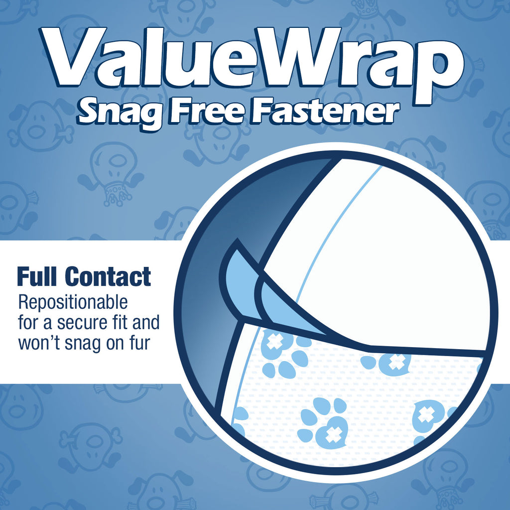 ValueWrap Male Wraps, Disposable Dog Diapers, Carbon, 1-Tab Large, 144 Count - Activated Charcoal, Snag-Free Fastener, Leak Protection, Wetness Indicator 