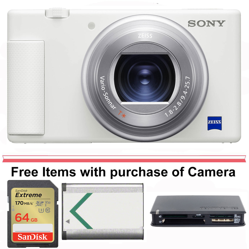 Sony ZV-1 Digital Camera (White) with Sony Vlogging Microphone (ECM-G1)  